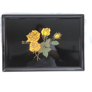 Vintage Large Couroc of Monterey Yellow Rose Tray